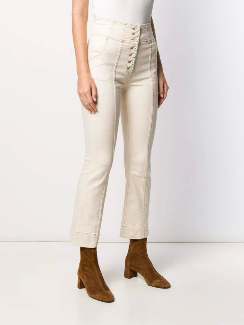 🔥HP🔥Ulla Johnson Ellis Pants, High -Rise, Button-Front Crop Jeans in Cream, Sz 4 - Picture 1 of 7